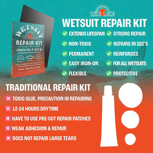 Coco Loco Wetsuit Repair Kit & Wetsuit Shampoo, Easy Iron On Patch & Cleaner For All Neoprene Wetsuits & Drysuit Kit