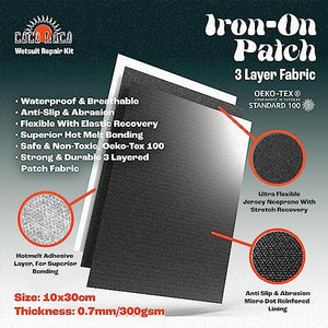 Coco Loco Wetsuit Repair Kit, Easy Iron On Patch For All Neoprene Wetsuits & Drysuit Kit (10x30cm)